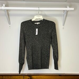 NWT Loft Black and Gold‎ Ribbed Holiday Crewneck Sweater- S